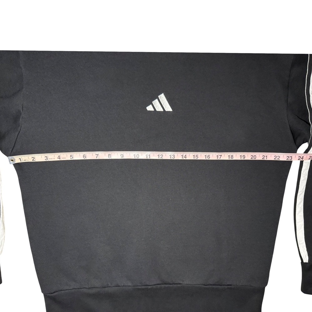 Adidas Fleece Sweatshirt Mens Large Black 3-Stripe Crewneck Pullover - Picture 5 of 6